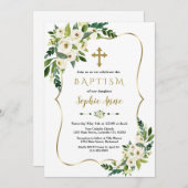 高級金ゴールドフレームホワイトフラワーガールバプテスマ 招待状 (正面/裏面)