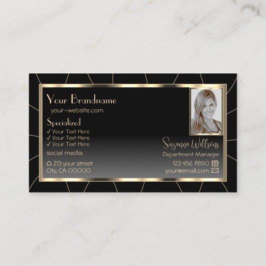 高級金ゴールドフレーム暗いグラデスタイリッシューションと写真 名刺 (裏面)