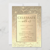 高級金ゴールドフローラウェディングレセプション 招待状 (正面)