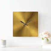 高級金ゴールドブラシ仕上げメタルテクスチャ6 スクエア壁時計 (ホーム)