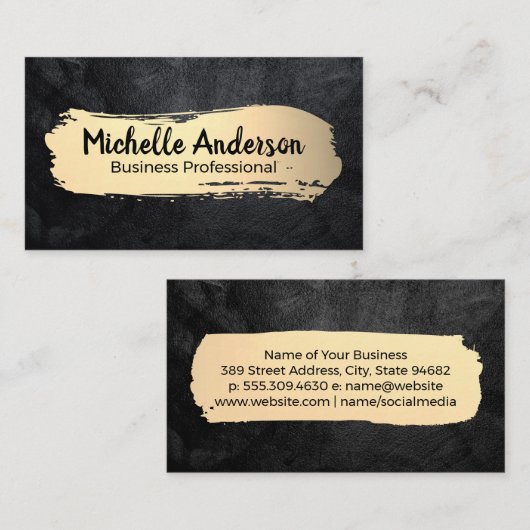 高級金ゴールドブラシ |黒いテクスチャ 名刺 (正面/裏面)