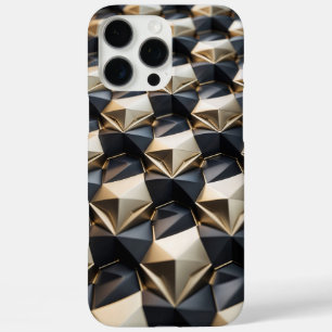 高級金ゴールドブラックジオメトリック3Dパターン iPhone 16 PRO MAXケース