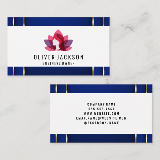 高級金ゴールドブルー背景 | ロータスウーマン 名刺 (正面/裏面)