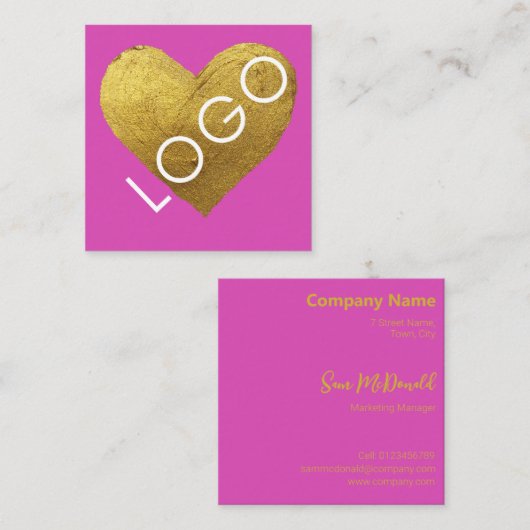 高級金ゴールドホットピンクオアロゴプロモーション会社 スクエア名刺 (正面/裏面)