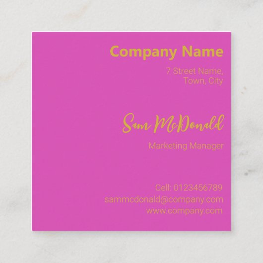 高級金ゴールドホットピンクオアロゴプロモーション会社 スクエア名刺 (裏面)