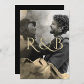 高級金ゴールドマウンテンズオーバーレイ結婚フォト 招待状 (正面/裏面)