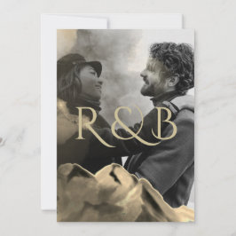 高級金ゴールドマウンテンズオーバーレイ結婚フォト 招待状