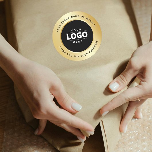 高級金ゴールドメタリックブラックロゴサンキュー ラウンドシール