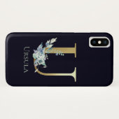 高級金ゴールドモノグラムレターUフローラブルー名 Case-Mate iPhoneケース (裏面(横))