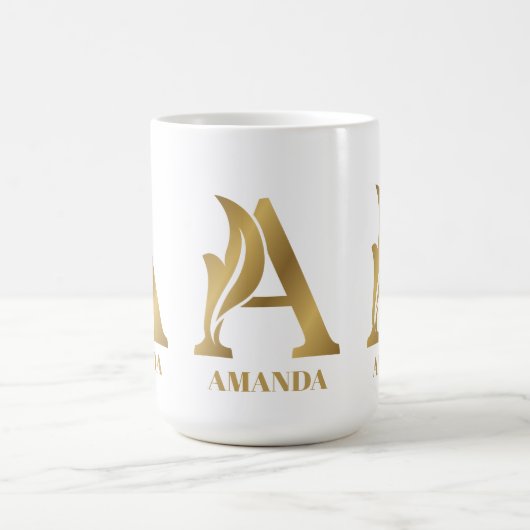 高級金ゴールドモノグラム文字A名前をカスタムする コーヒーマグカップ (中央)