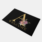 高級金ゴールドモノグラムAとピンク花模様 ドアマット (アングル)