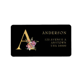 高級金ゴールドモノグラムAとピンク花模様 ラベル