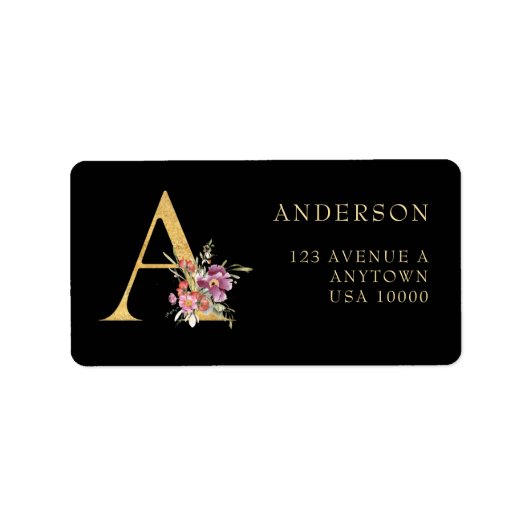 高級金ゴールドモノグラムAとピンク花模様 ラベル (正面)