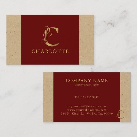 高級金ゴールドレターCオン赤と厚紙 名刺 (正面/裏面)