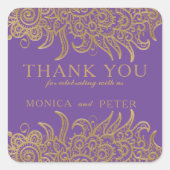 高級金ゴールドレースオンパープルクラシックエレガント結婚ズ スクエアシール (正面)