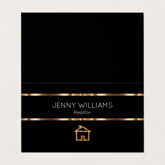 高級金ゴールド不動産仲介業者テーマ折り畳み名刺 名刺 (外部フラット)