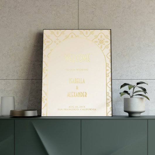 高級金ゴールド地中海のタイル結婚の歓迎 箔ポスター