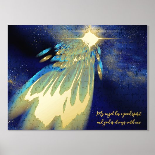 高級金ゴールド抽象芸術神エンジェル引用文 箔ポスター (正面)