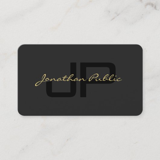 高級金ゴールド文字名スクリプトプレミアムシルクブラック 名刺 (正面)