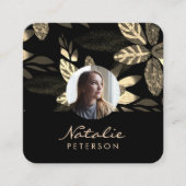 高級金ゴールド植物台本の写真 スクエア名刺 (正面)