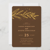 高級金ゴールド植物群葉ブラウン結婚ズ 招待状 (正面)