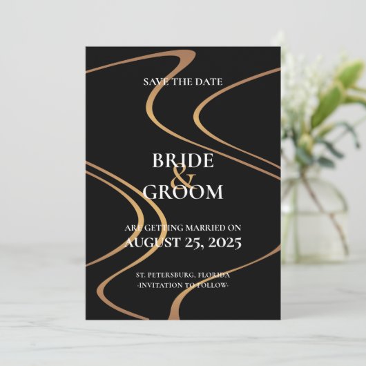 高級金ゴールド渦巻線が日付カードを保存 招待状 (スタンド正面)