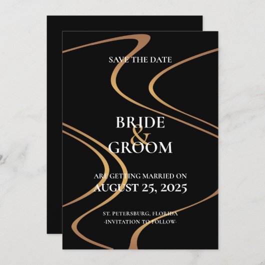 高級金ゴールド渦巻線が日付カードを保存 招待状 (正面/裏面)