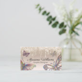 高級金ゴールド滴下グリッターレインボーチョウ 名刺 (スタンド正面)