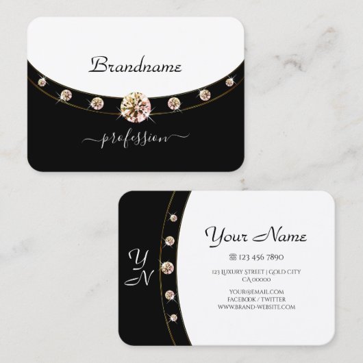 高級金ゴールド白黒イニシャルライン石 名刺 (正面/裏面)