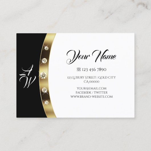 高級金ゴールド白黒モノグラムダイヤフェイクモンド 名刺 (裏面)