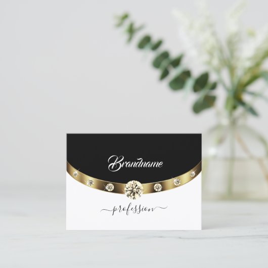高級金ゴールド白黒モノグラムダイヤフェイクモンド 名刺 (スタンド正面)