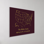 高級金ゴールド米国地図経度緯度実在家 箔ポスター (レイダウン)