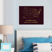 高級金ゴールド米国地図経度緯度実在家 箔ポスター (インサイチュ (寝室))