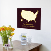 高級金ゴールド米国地図経度緯度実在家 箔ポスター (レイダウン (キッチン))