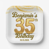 高級金ゴールド紙吹雪35th誕生祝い ペーパープレート (正面)