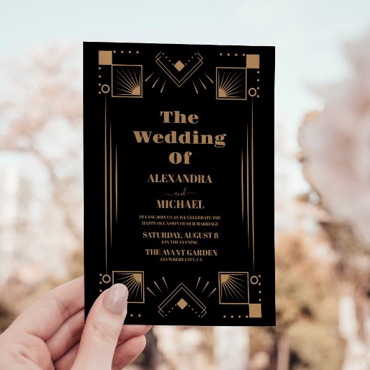 高級金ゴールド素晴らしアールデコ1920結婚年代 招待状