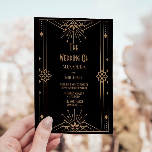 高級金ゴールド素晴らしアールデコ1920結婚年代 招待状