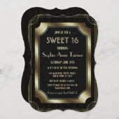 高級金ゴールド素晴らしギャツビーアールデコ1920s SWEET 16 招待状 (正面/裏面)