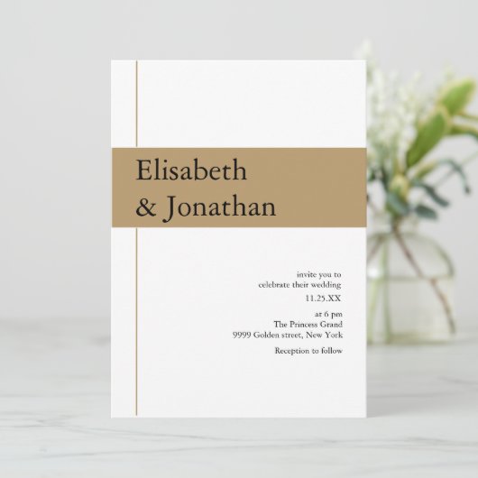 高級金ゴールド結婚リボンの白い背景セリフ 招待状 (スタンド正面)