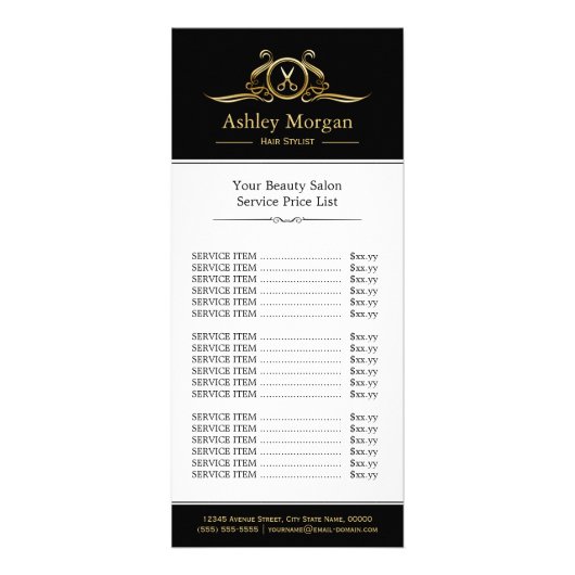 高級金ゴールド美容師美しいサロン価格表 ラックカード (正面)