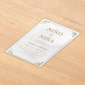 高級金ゴールド華美クリームセスペインのルダー アクリル招待状 (レイダウン)