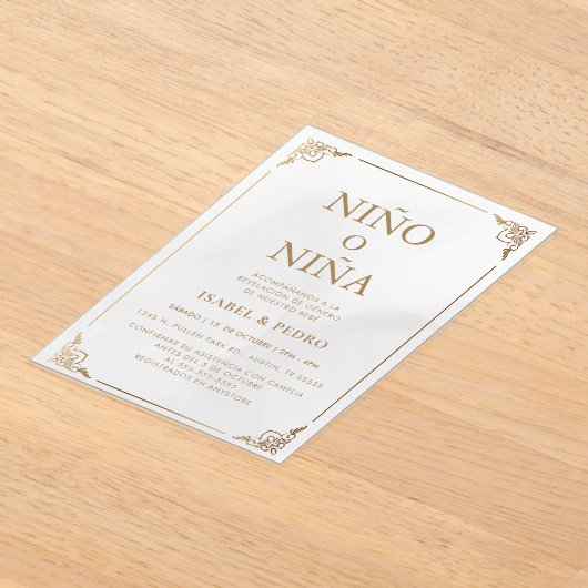 高級金ゴールド華美クリームセスペインのルダー アクリル招待状 (レイダウン)