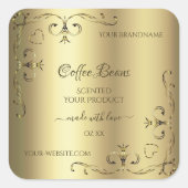 高級金ゴールド華美コーナーエレガント製品ラベル スクエアシール (正面)