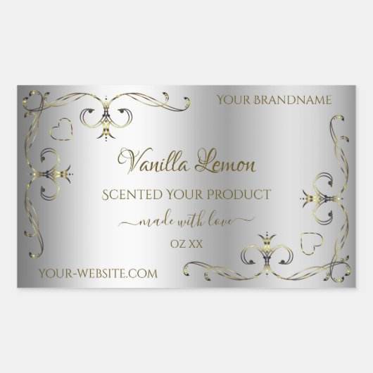 高級金ゴールド華美コーナーシルバー製品ラベル 長方形シール (正面)