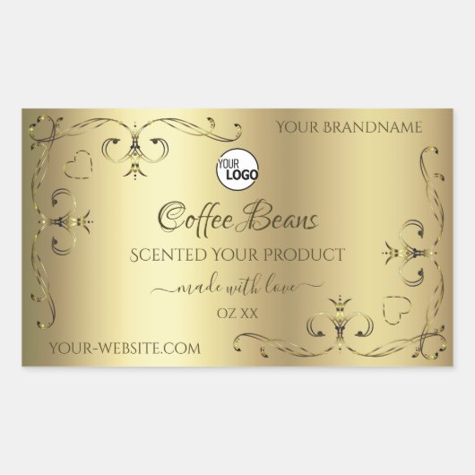 高級金ゴールド華美コーナー製品ラベルとロゴ 長方形シール (正面)
