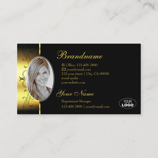 高級金ゴールド華美ブラック縁どジュエリーのロゴ写真 名刺 (裏面)