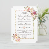 高級金ゴールド赤面ピンクフローラブルゴーニュ結婚ーズ 招待状 (スタンド正面)