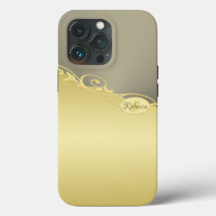 高級金ゴールド金ゴールド&シルバーの装飾, Monogram iPhone 13 Proケース