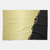高級金ゴールド金ゴールド&ブラック、モノグラム キッチンタオル (横)