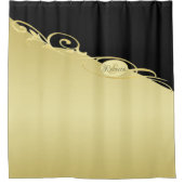 高級金ゴールド金ゴールド&ブラック、モノグラム シャワーカーテン (正面)